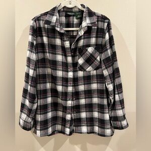 Stillwater Supply Co. long sleeve button-down plaid flannel black pink women’s M